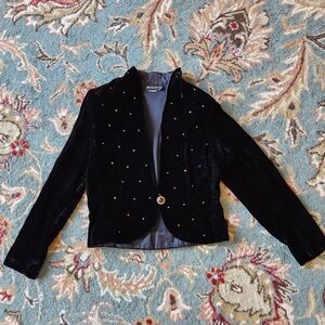 RARE 80s Style Crystal Bedazzled Jewel Cropped Velvet Jacket with Shoulder Pads